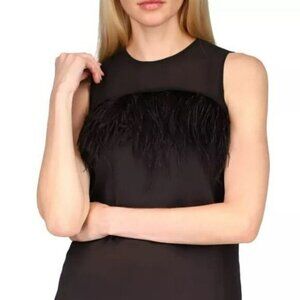 MICHAEL MICHAEL KORS Ostrich Feather Trim Sleeveless Top, New w Tags